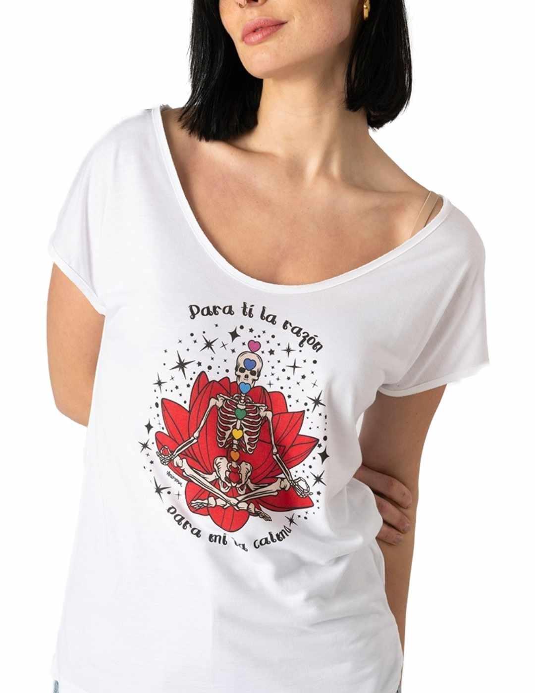 Camiseta Animosa Chakras Esqueleto blanca manga corta mujer