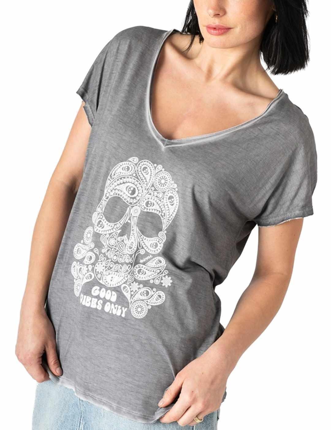 Camiseta Animosa Calavera Cashmere gris manga corta de mujer