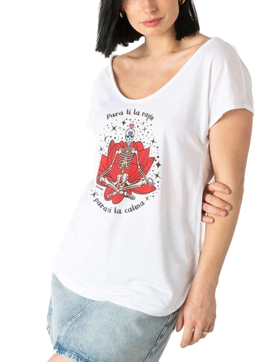 Camiseta Animosa Chakras Esqueleto blanca manga corta mujer