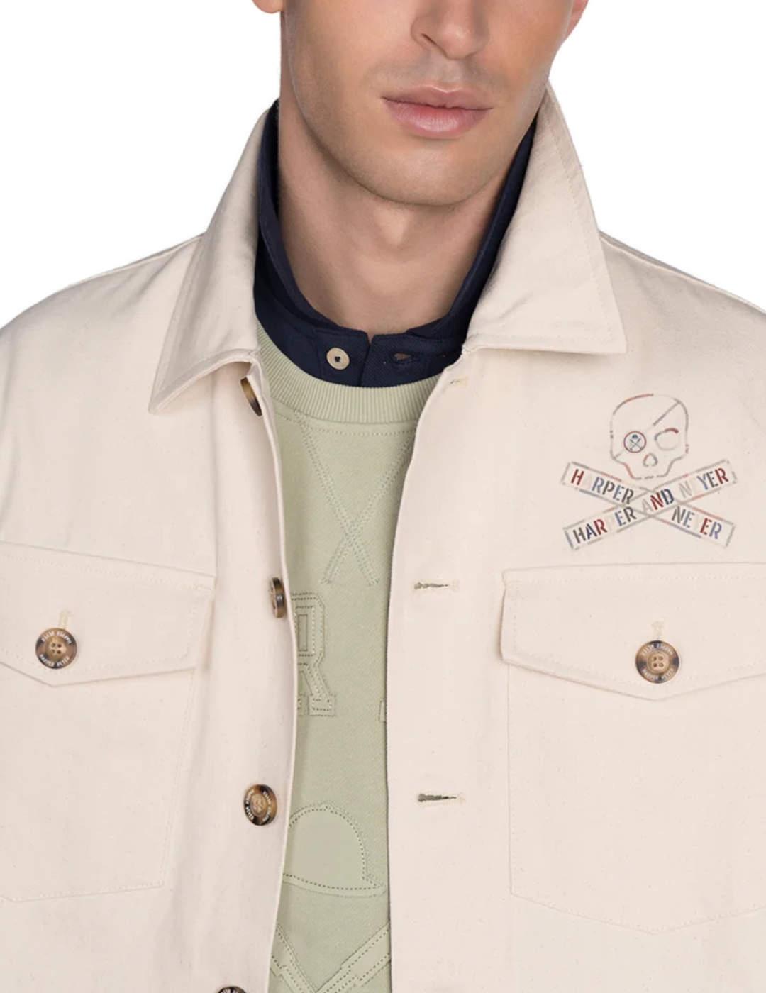 Sobrecamisa Harper&Neyer Skull beige logo para hombre