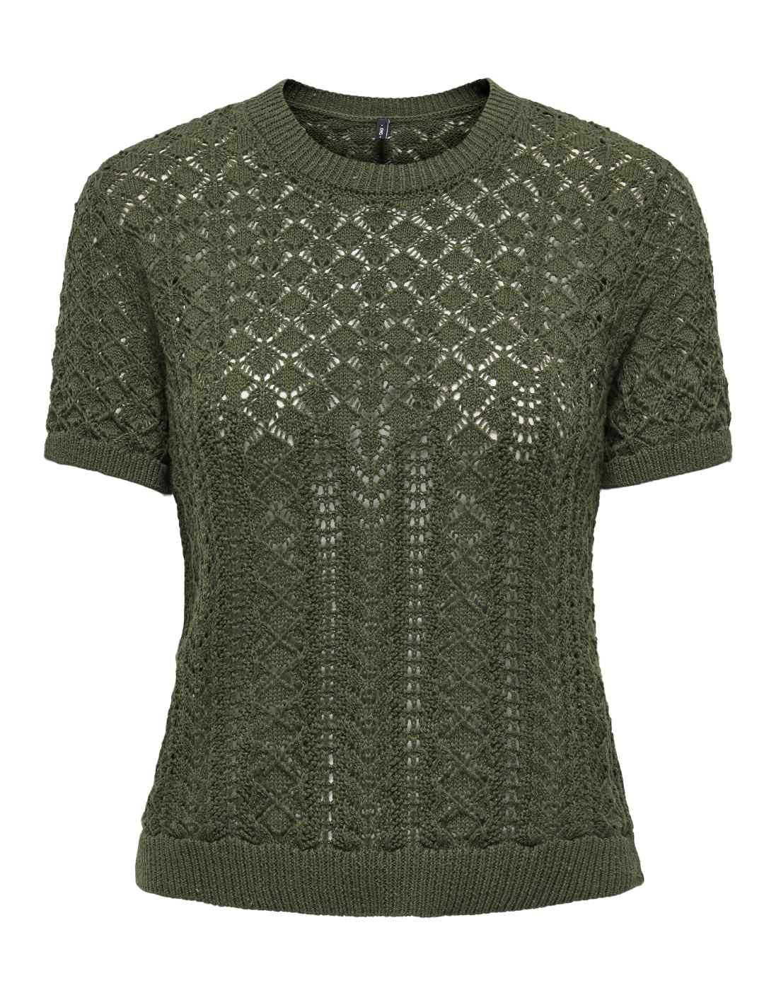 Camiseta Only Saga verde manga corta de punto para mujer