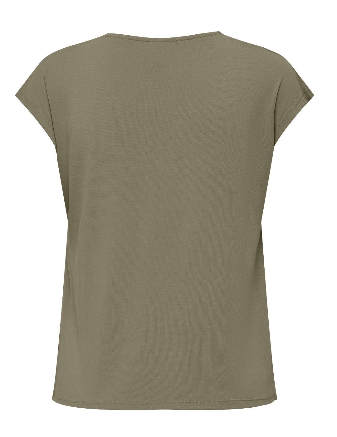 Camiseta Only Free khaki cuello pico manga corta para mujer