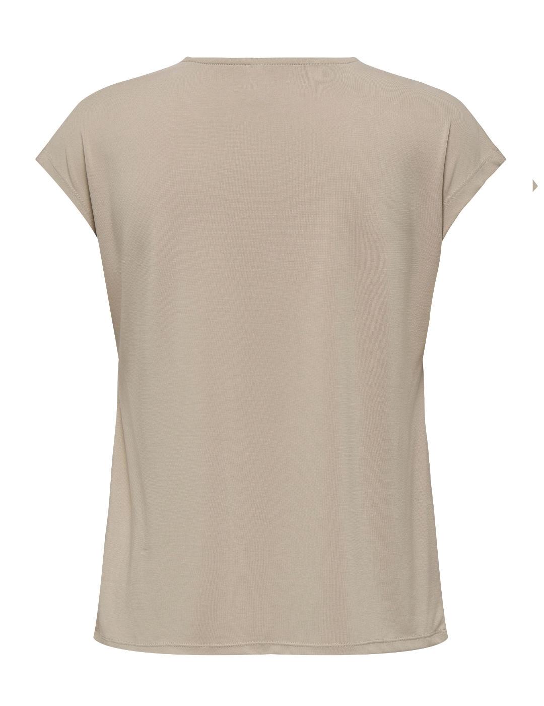 Camiseta Only Free beige cuello pico manga corta para mujer