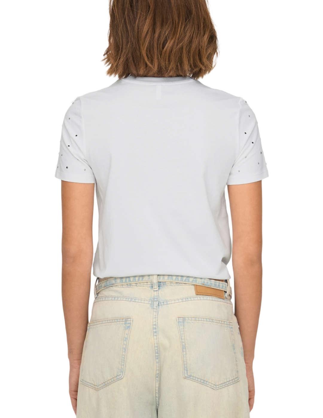 Camiseta Only Globe blanca brillos manga corta para mujer