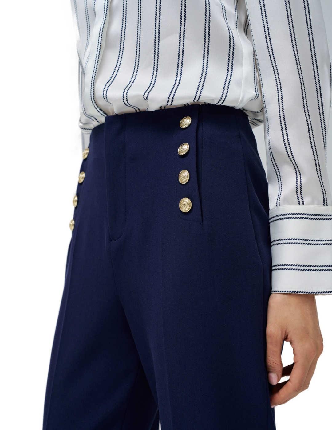 Pantalón Salsa chino azul marino cropped tiro alto de mujer