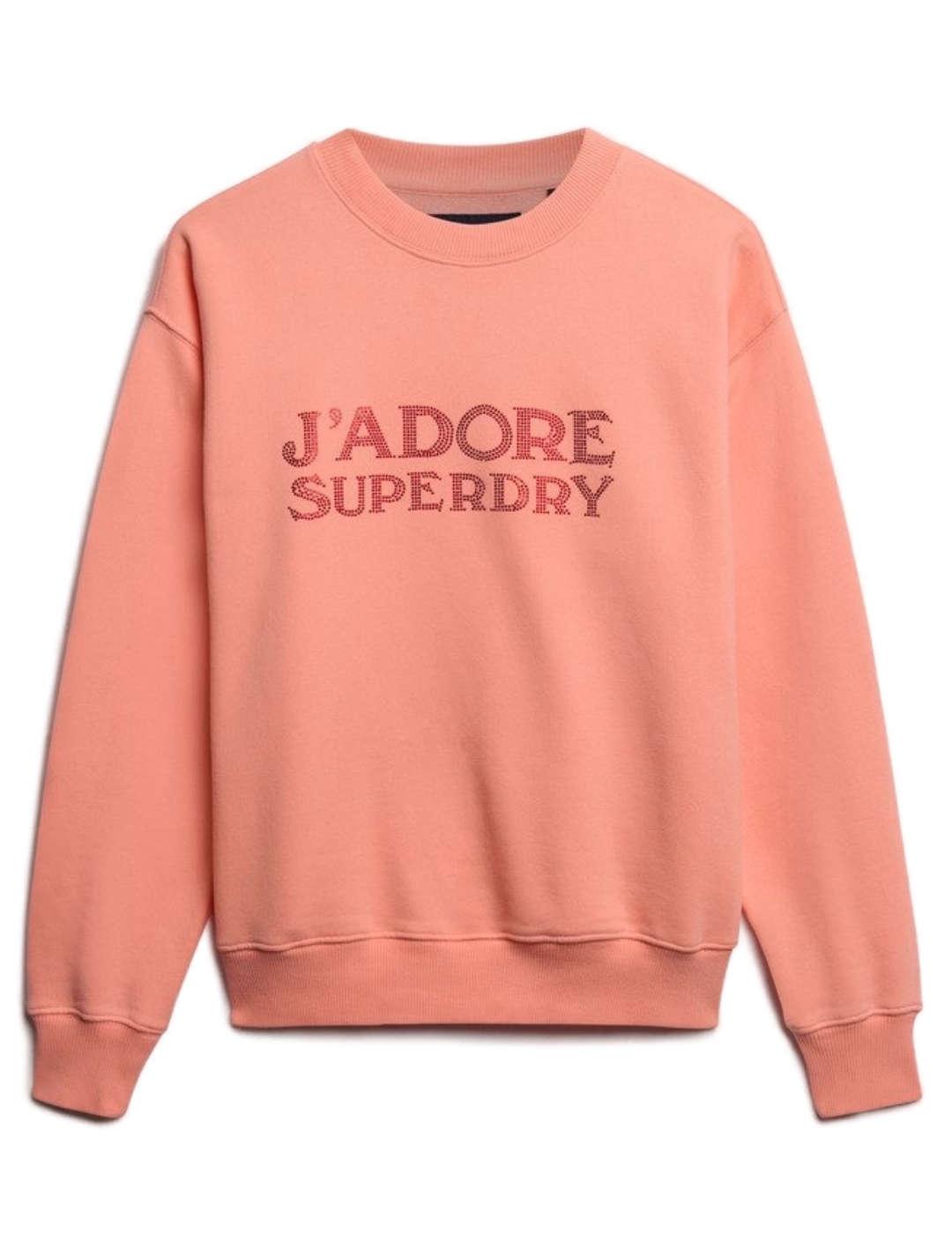 Sudadera Superdry Sport Luxe coral sin capucha para mujer