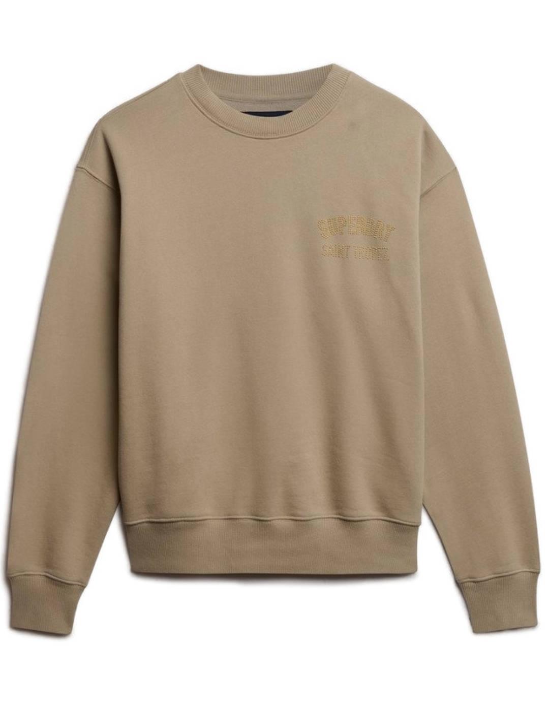 Sudadera Superdry Sport Luxe beige sin capucha para mujer