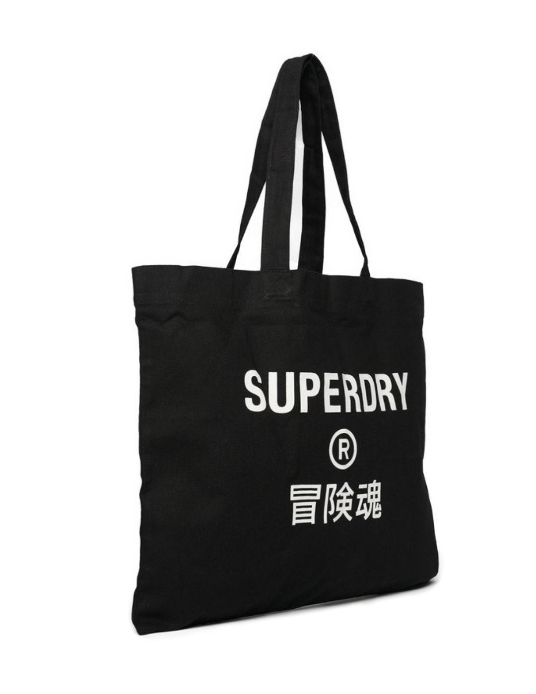 Bolso Supedry tote negro letras blancas para mujer