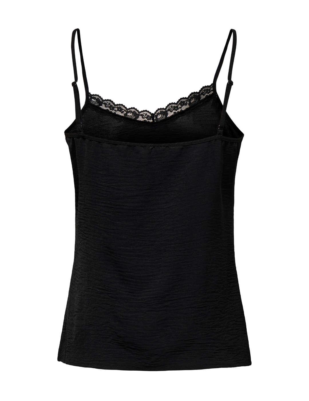 Camiseta lencera Only Katty negra tirantes finos para mujer