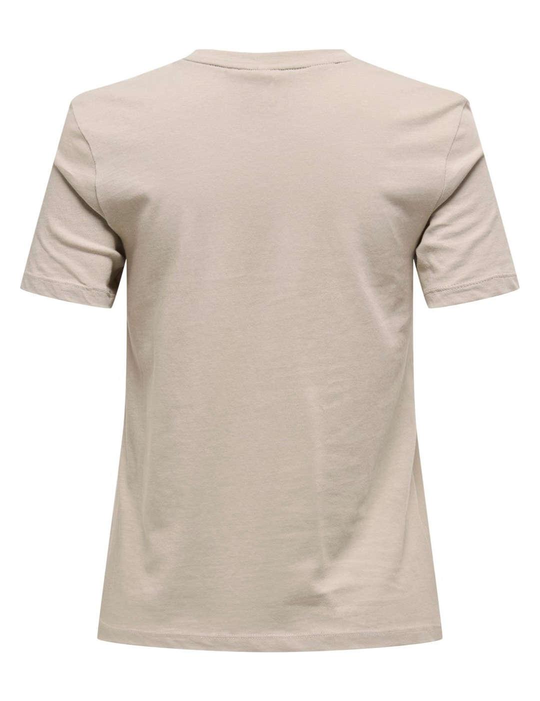 Camiseta Only Kita beige plumas manga corta para mujer