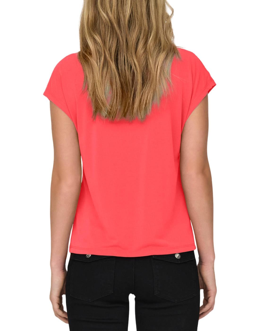 Camiseta Only Free coral cuello pico manga corta para mujer