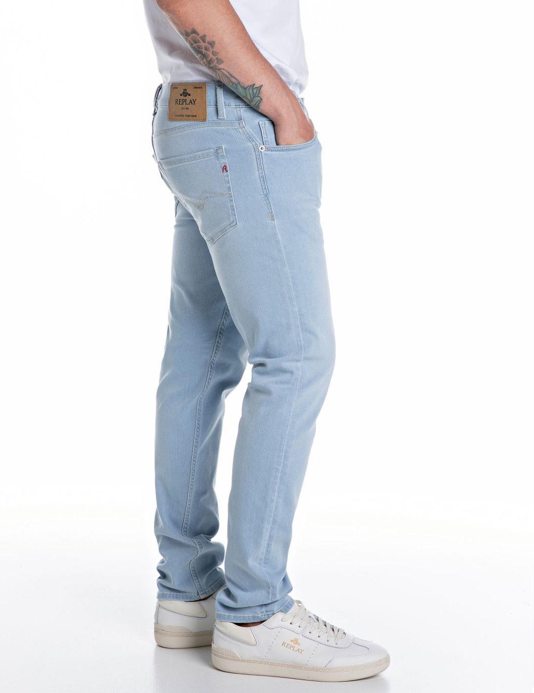 Pantalón vaquero Replay azul claro slim para hombre