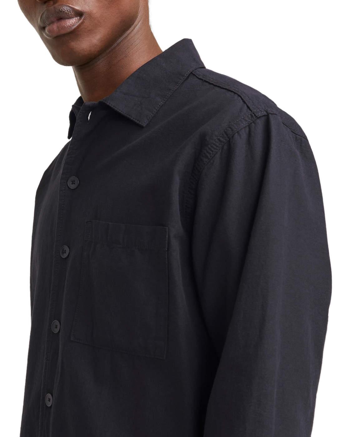 Camisa Jack&Jones Urban negro manga larga lino para hombre