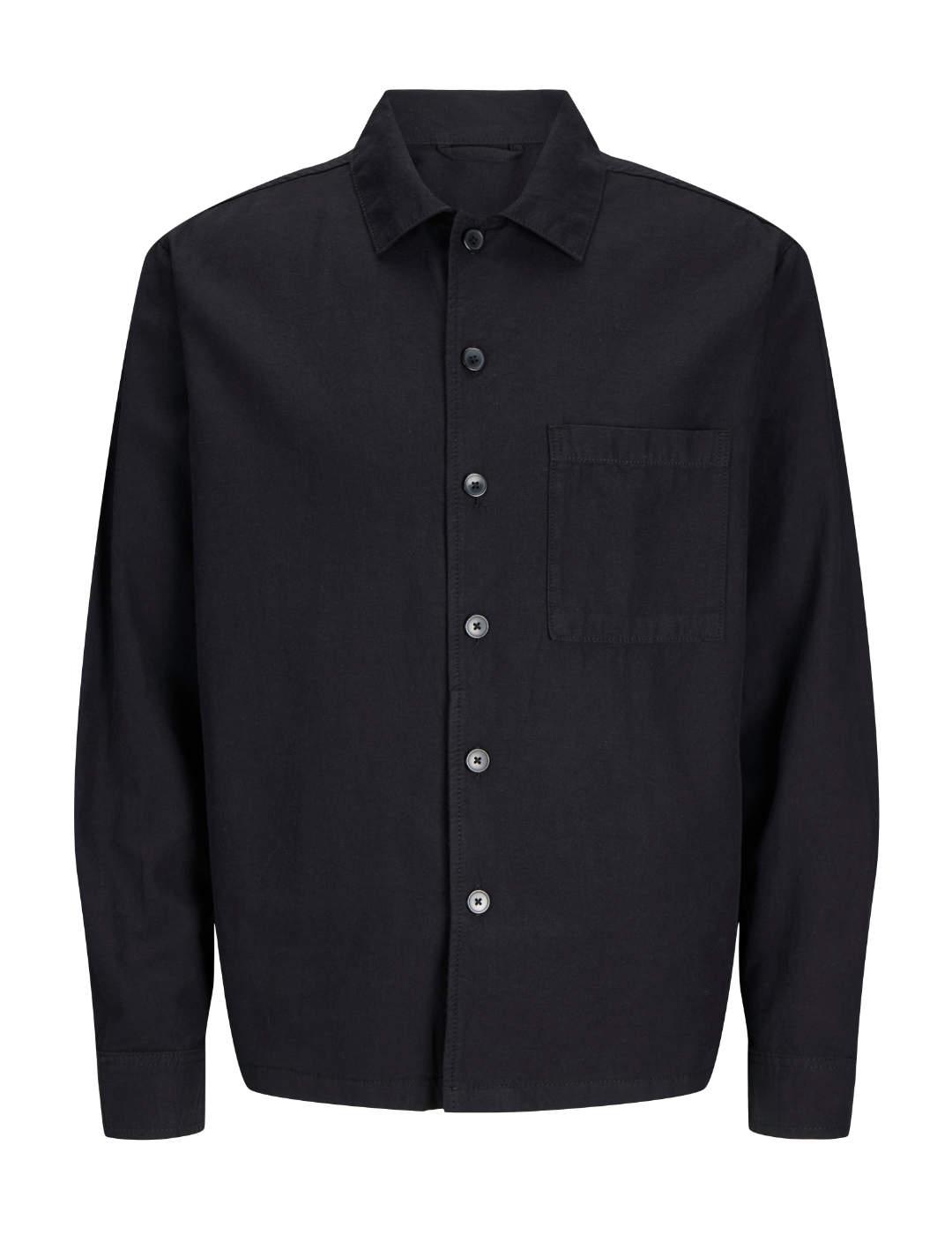 Camisa Jack&Jones Urban negro manga larga lino para hombre