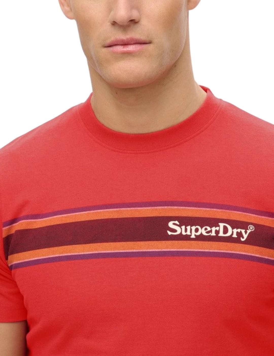 Camiseta Superdry Logo Stripe rojo manga corta para hombre