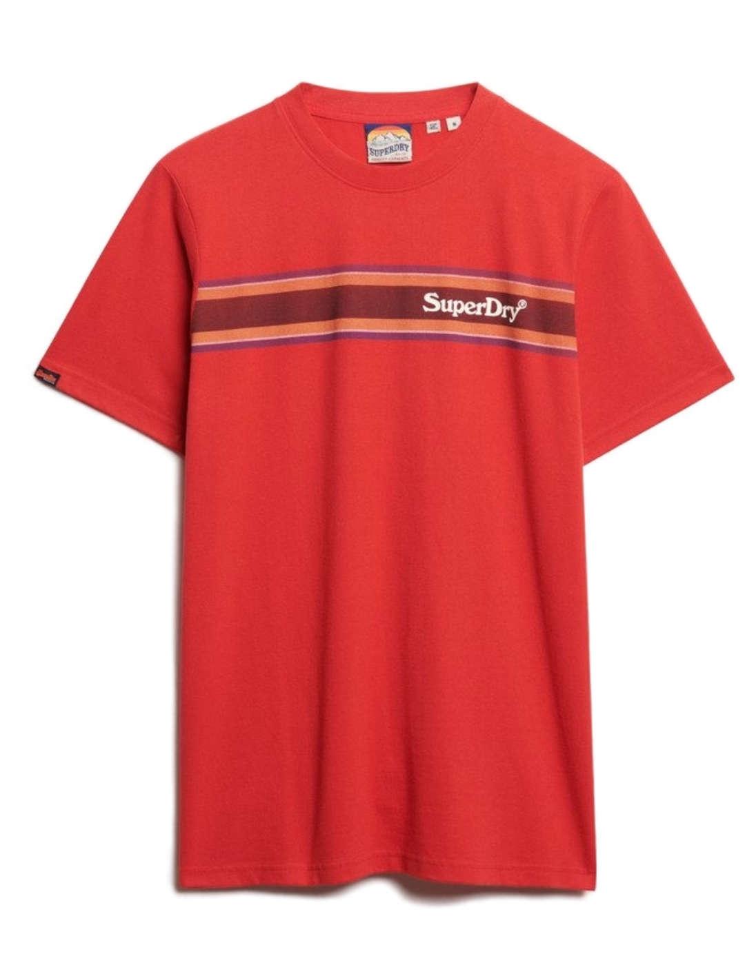 Camiseta Superdry Logo Stripe rojo manga corta para hombre