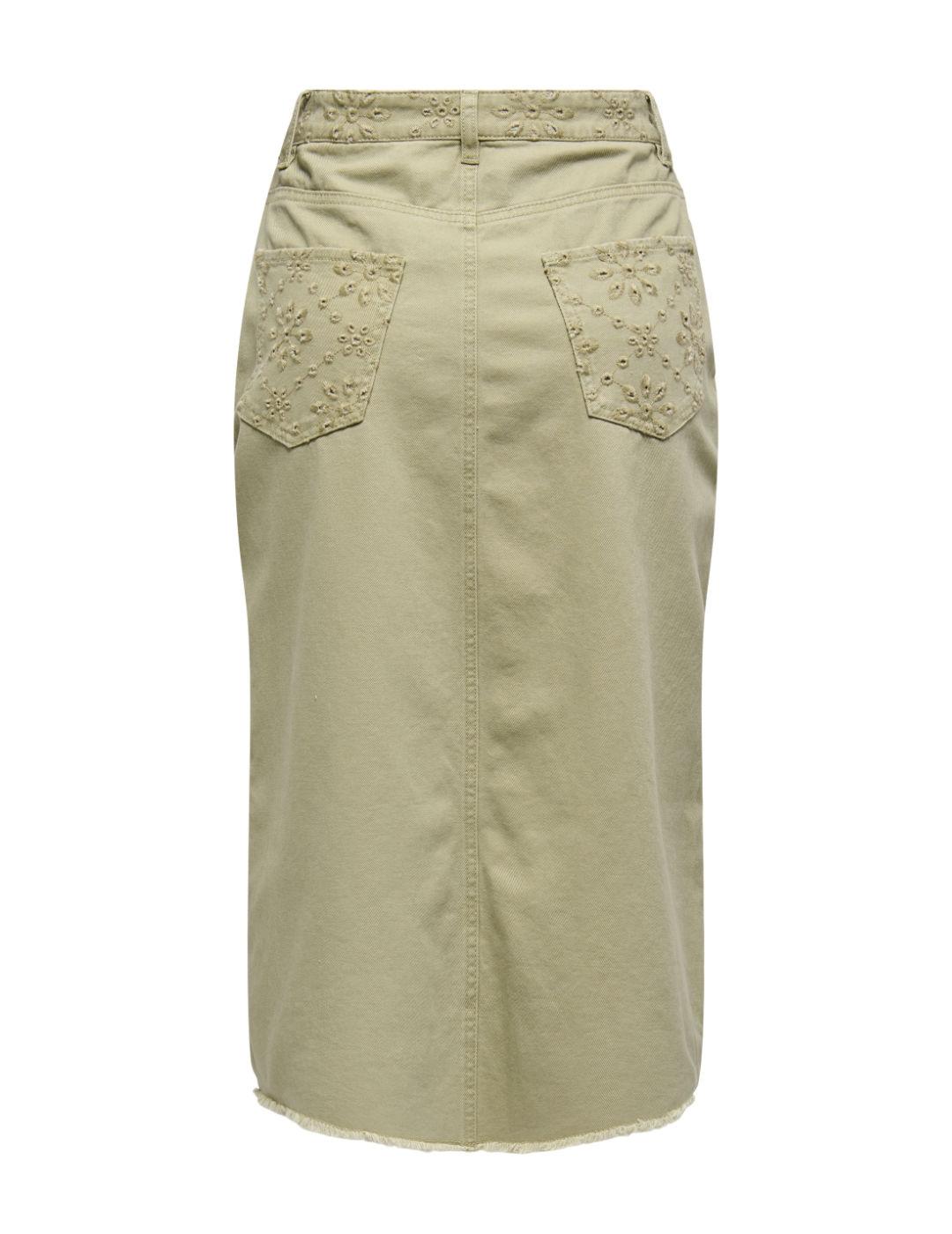 Falda Only Elsa midi verde vaquera botones regular de mujer