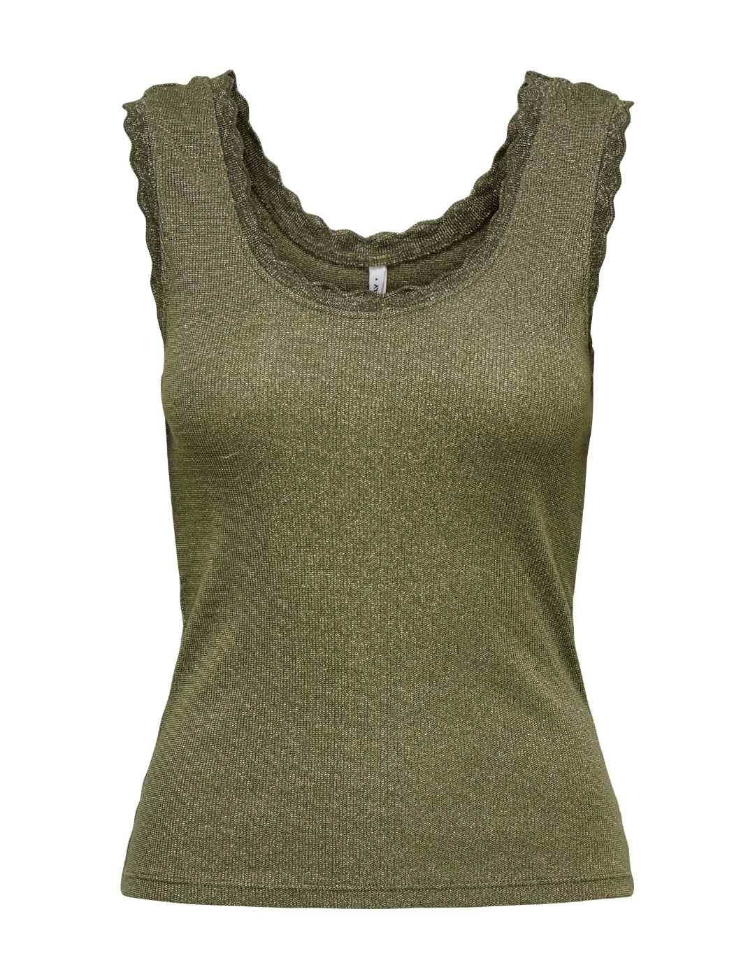 Camiseta básica Only Carla verde oro tirantes anchos mujer