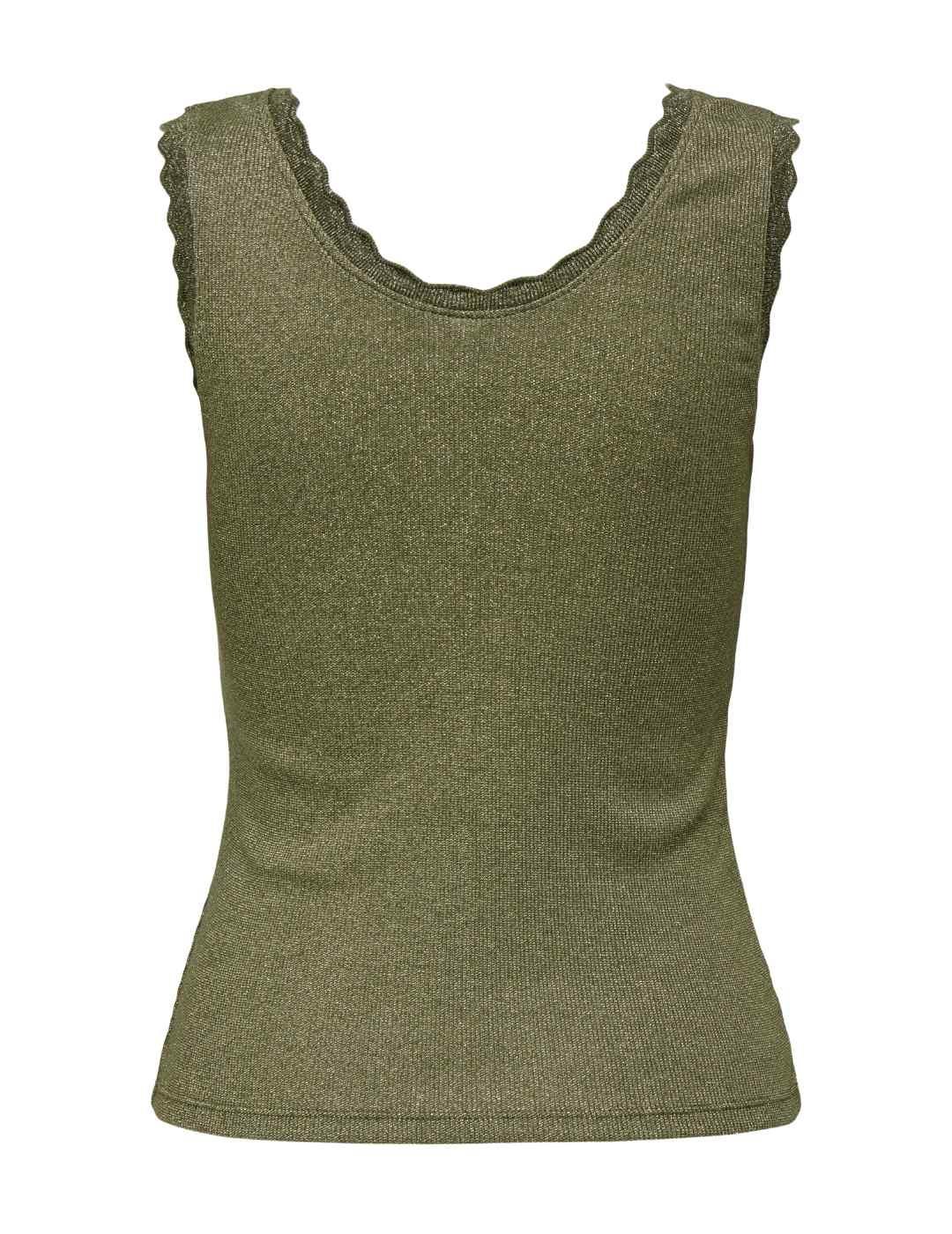 Camiseta básica Only Carla verde oro tirantes anchos mujer