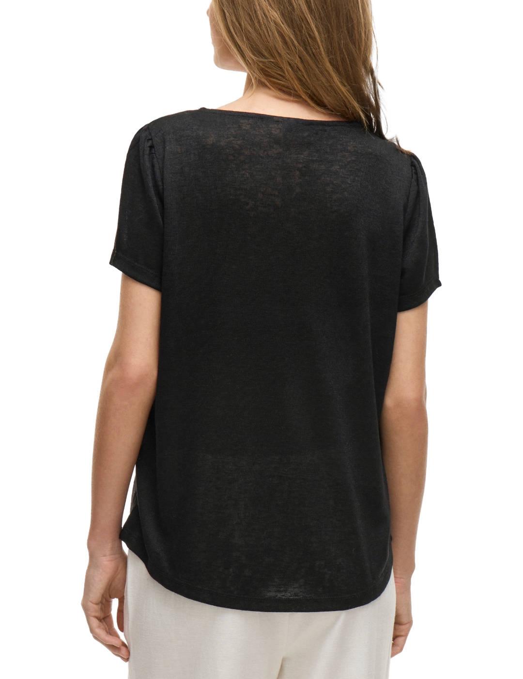 Camiseta básica Vila Amer cuello pico negra para mujer