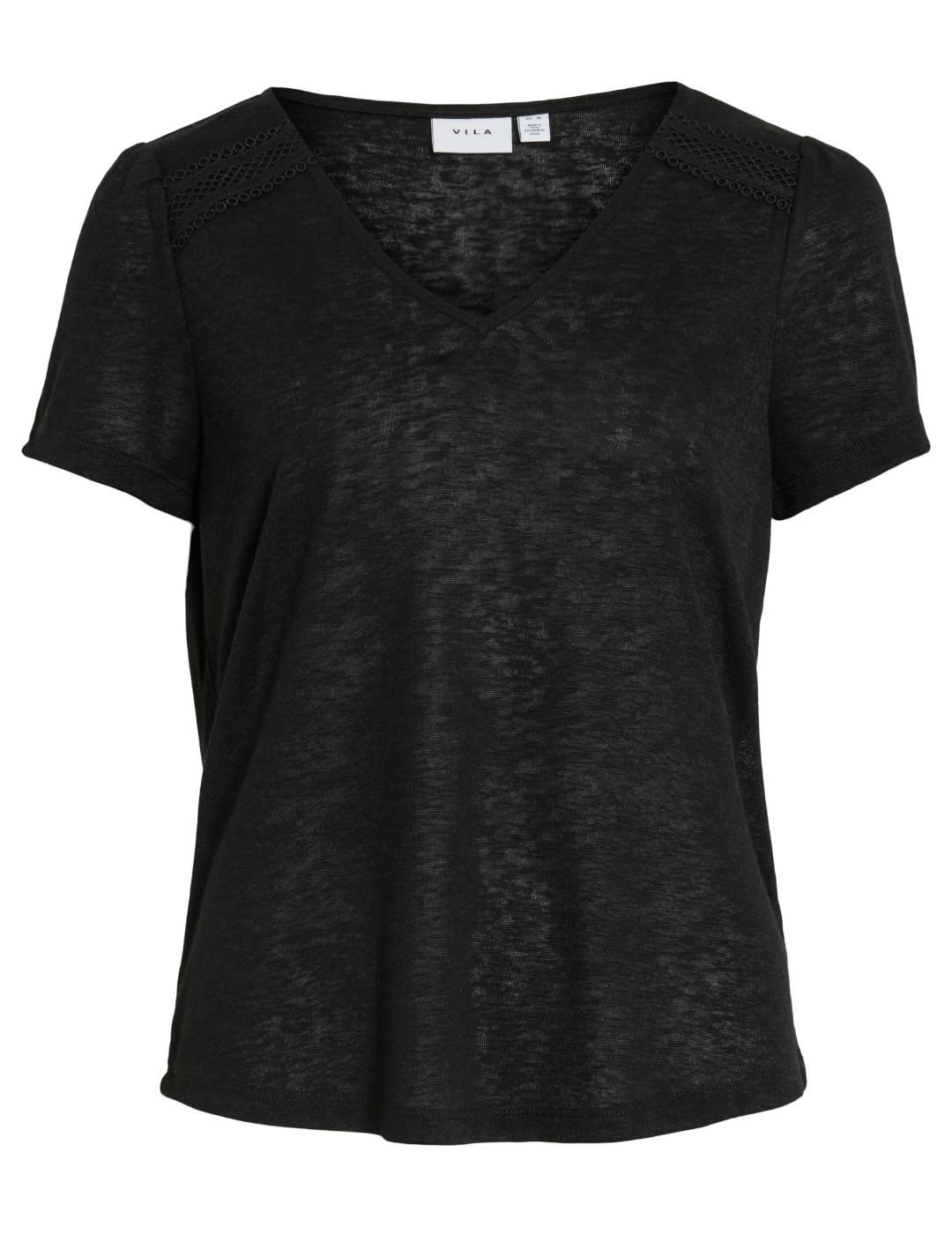 Camiseta básica Vila Amer cuello pico negra para mujer