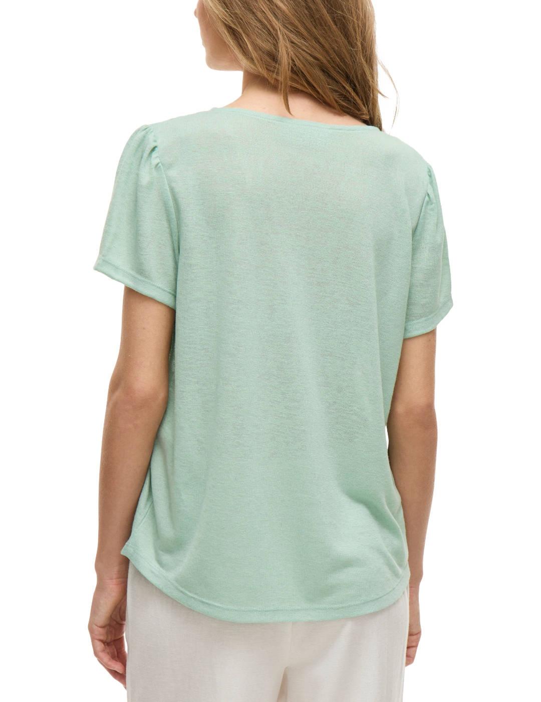 Camiseta básica Vila Amer cuello pico verde agua para mujer