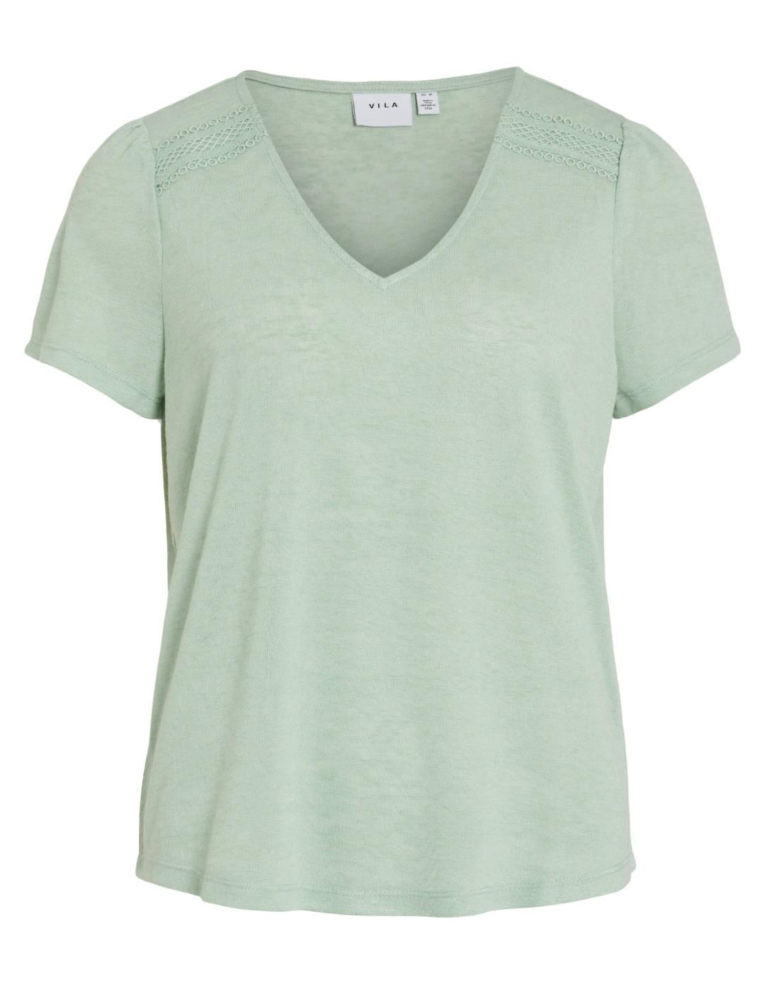 Camiseta básica Vila Amer cuello pico verde agua para mujer