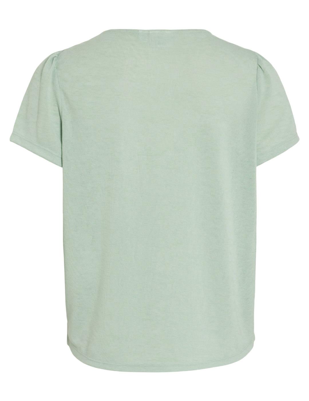 Camiseta básica Vila Amer cuello pico verde agua para mujer