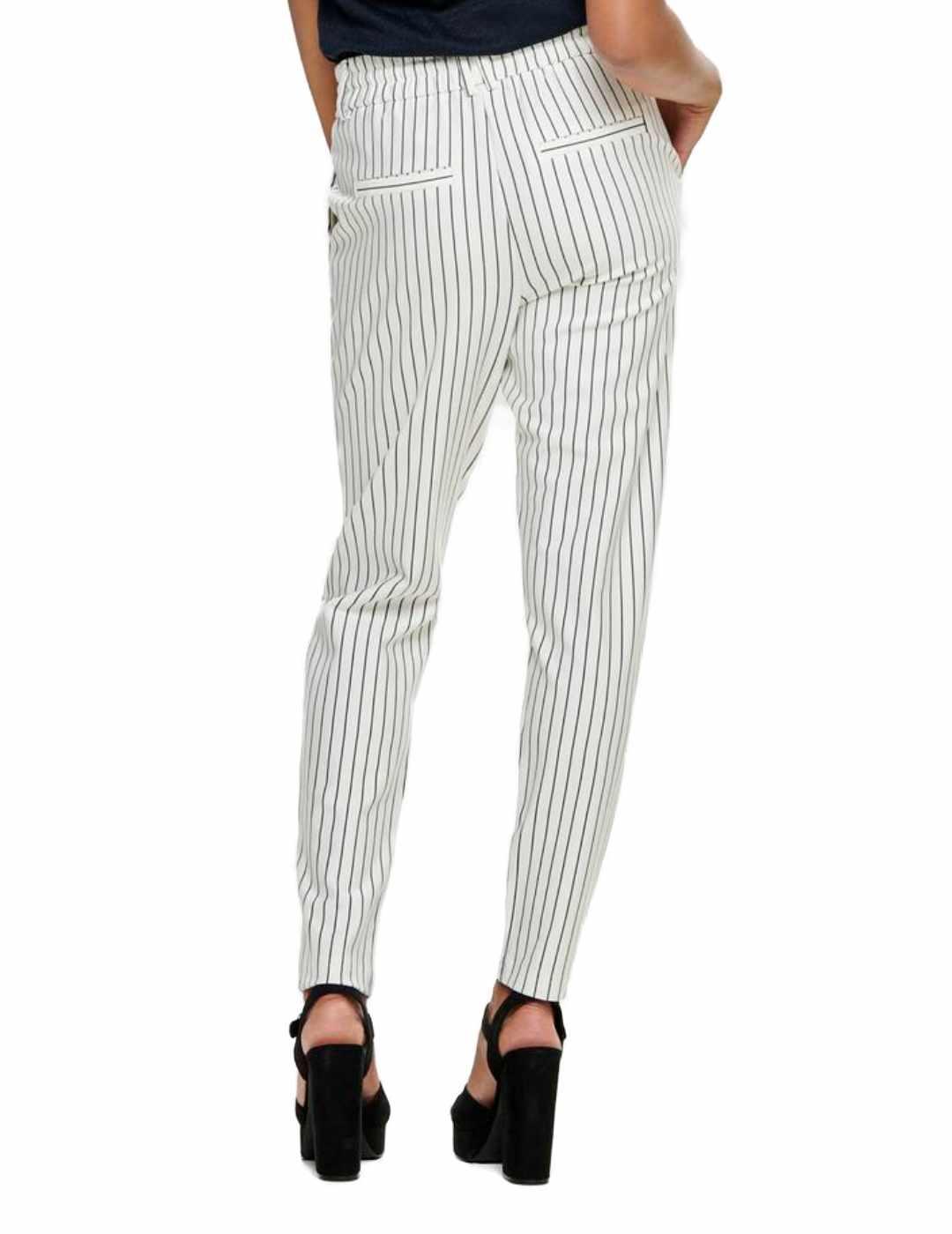 Pantalón Only Poptrash blanco rayas de tela slim para mujer