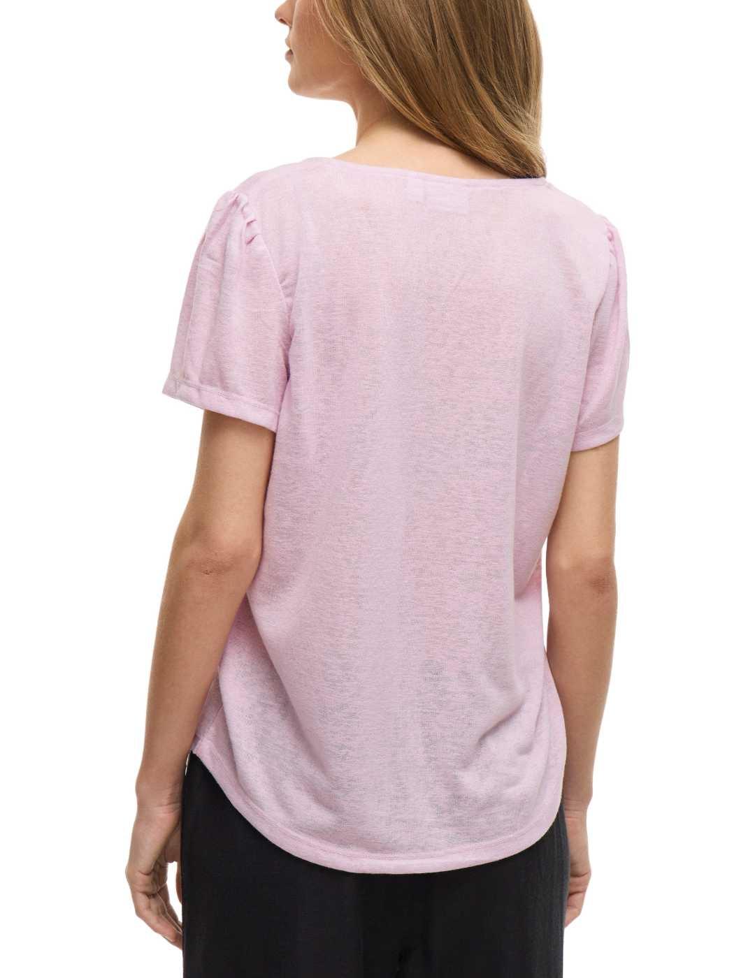 Camiseta básica Vila Amer cuello pico lila pastel para mujer