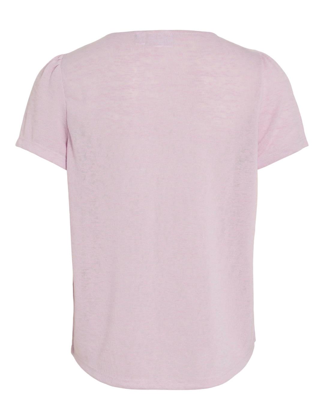 Camiseta básica Vila Amer cuello pico lila pastel para mujer