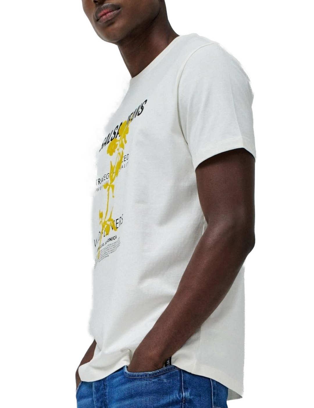 Camiseta Salsa blanco flor estampada manga corta para hombre