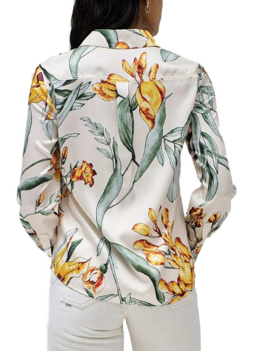 Camisa Salsa manga larga satinada estampado floral de mujer