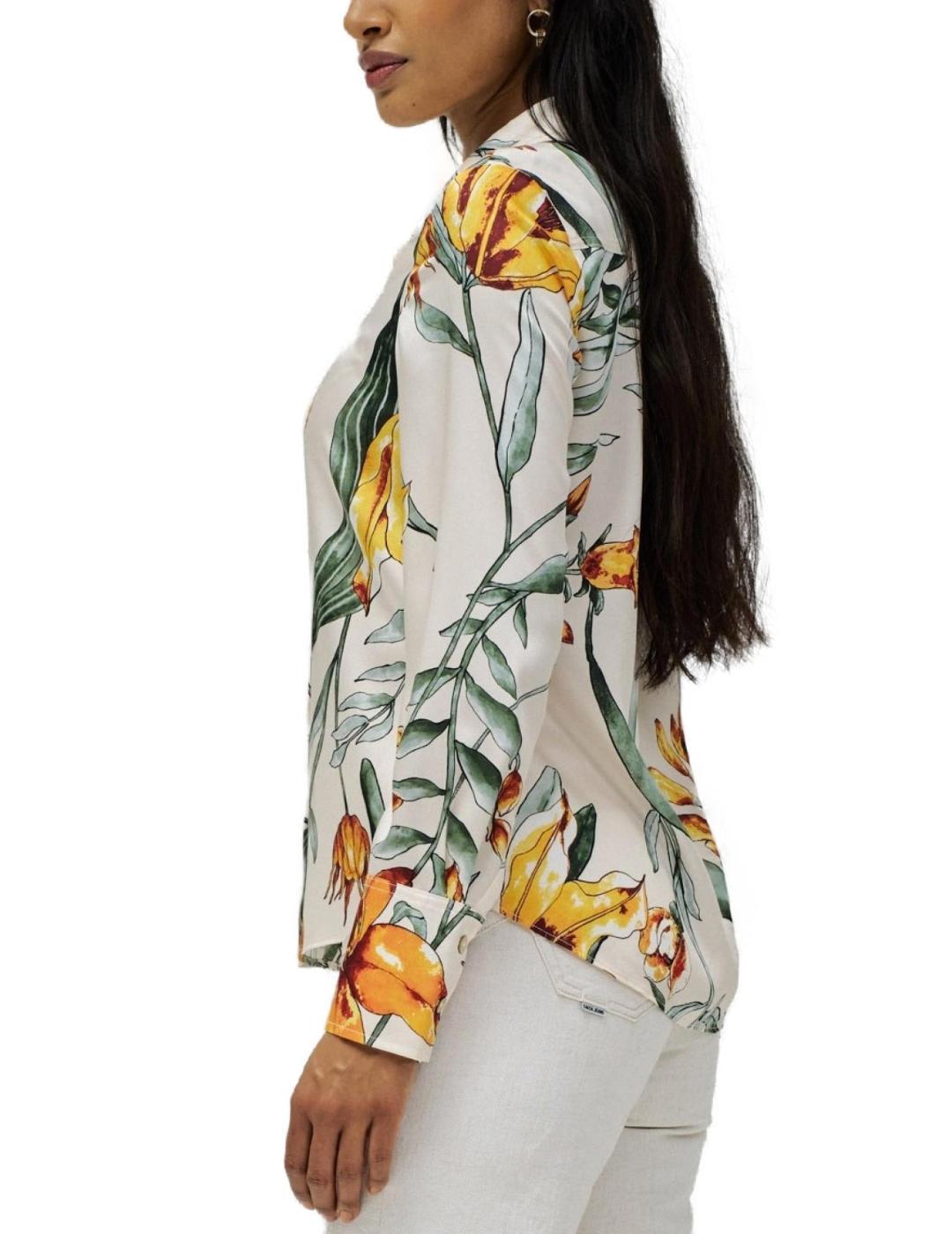 Camisa Salsa manga larga satinada estampado floral de mujer