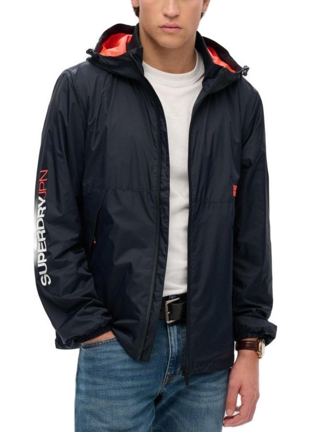 Cortavientos Superdry azul marino con capucha para hombre