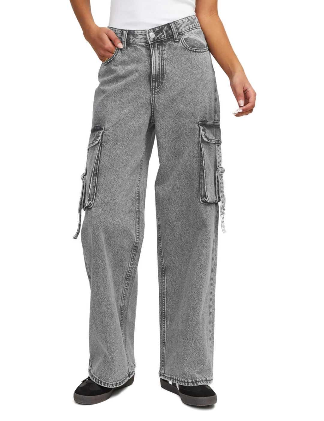 Pantalón vaquero JJXX Tokyo gris cargo para mujer