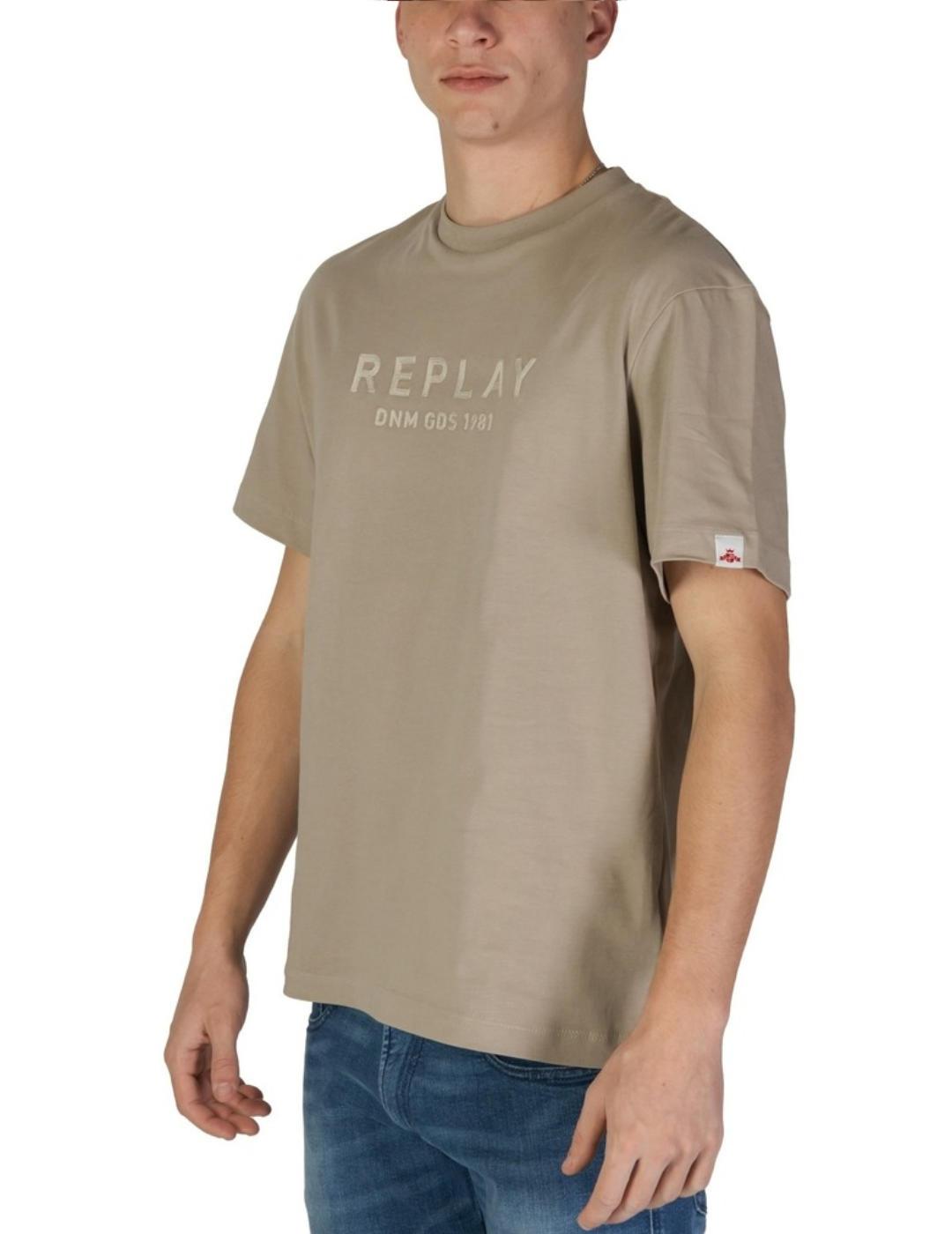 Camiseta Replay beige con logotipo bordado para hombre