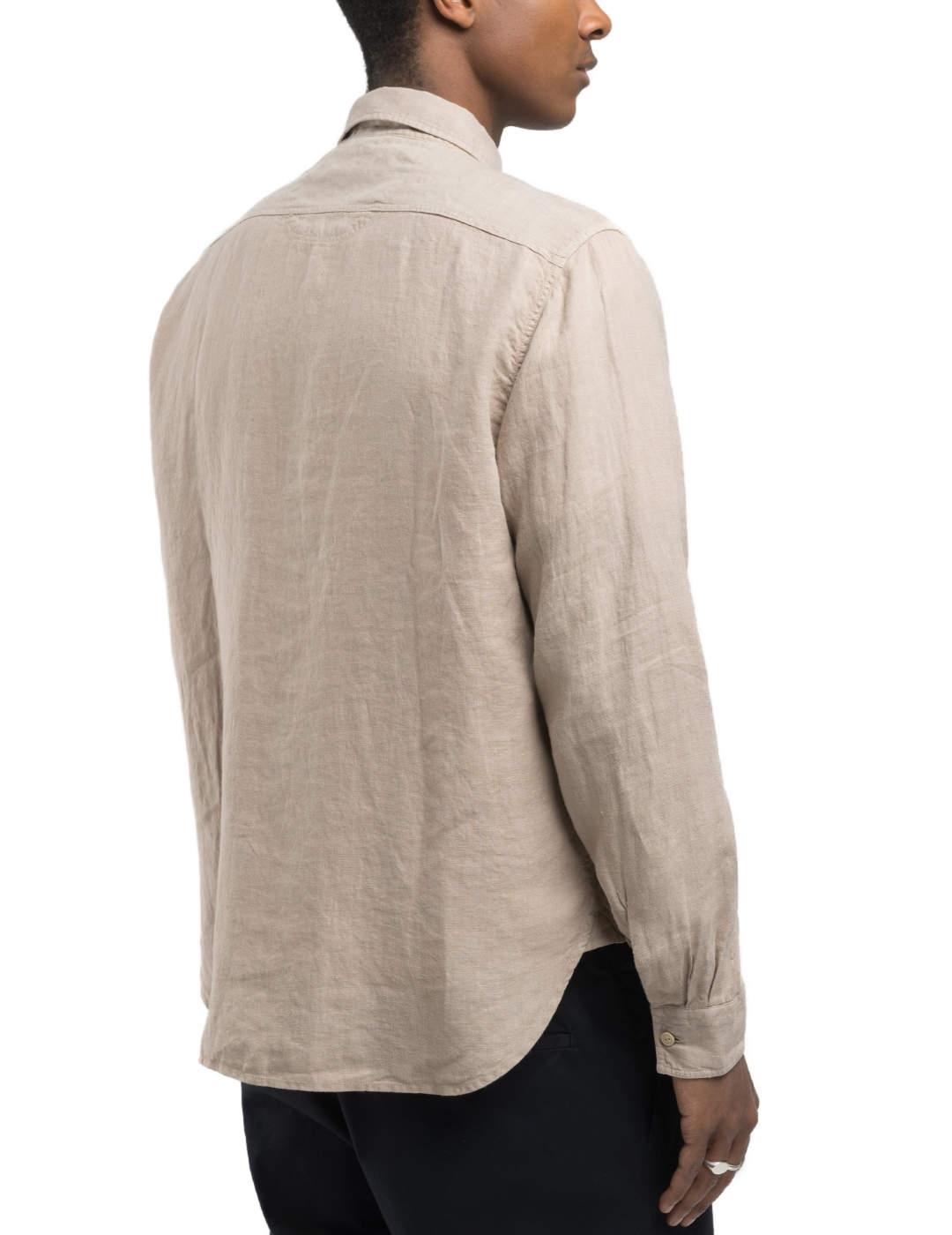 Camisa básica Replay beige regular de algodón para hombre