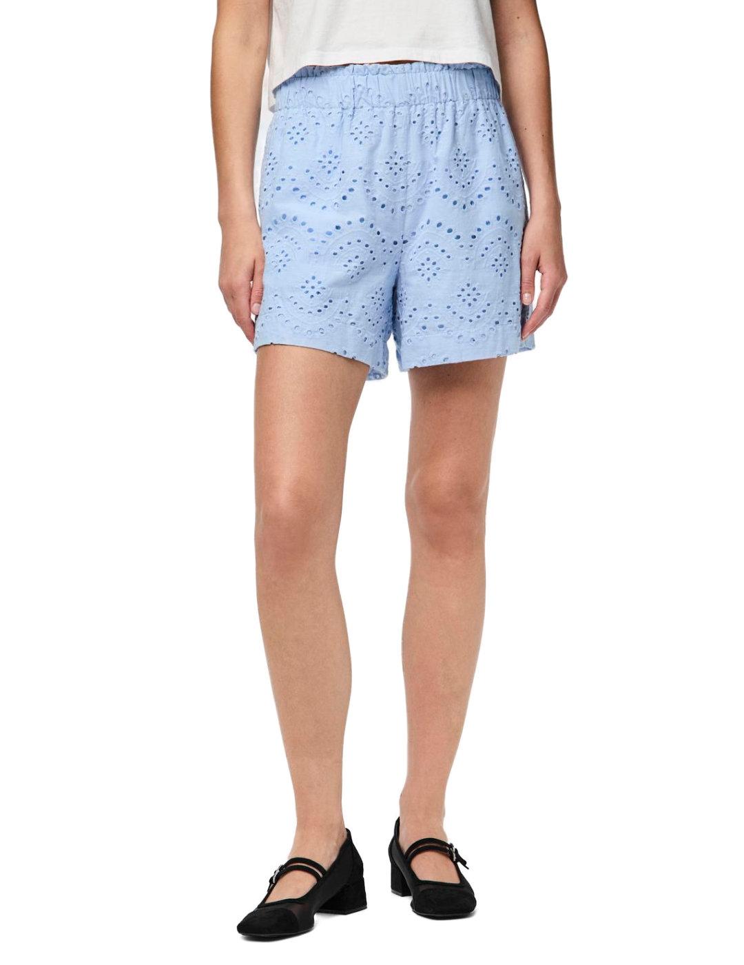 Shorts Pieces Vilde azul troquelado regular para mujer