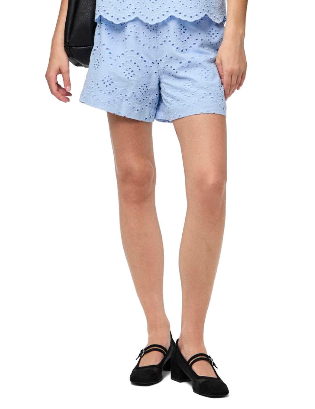 Shorts Pieces Vilde azul troquelado regular para mujer