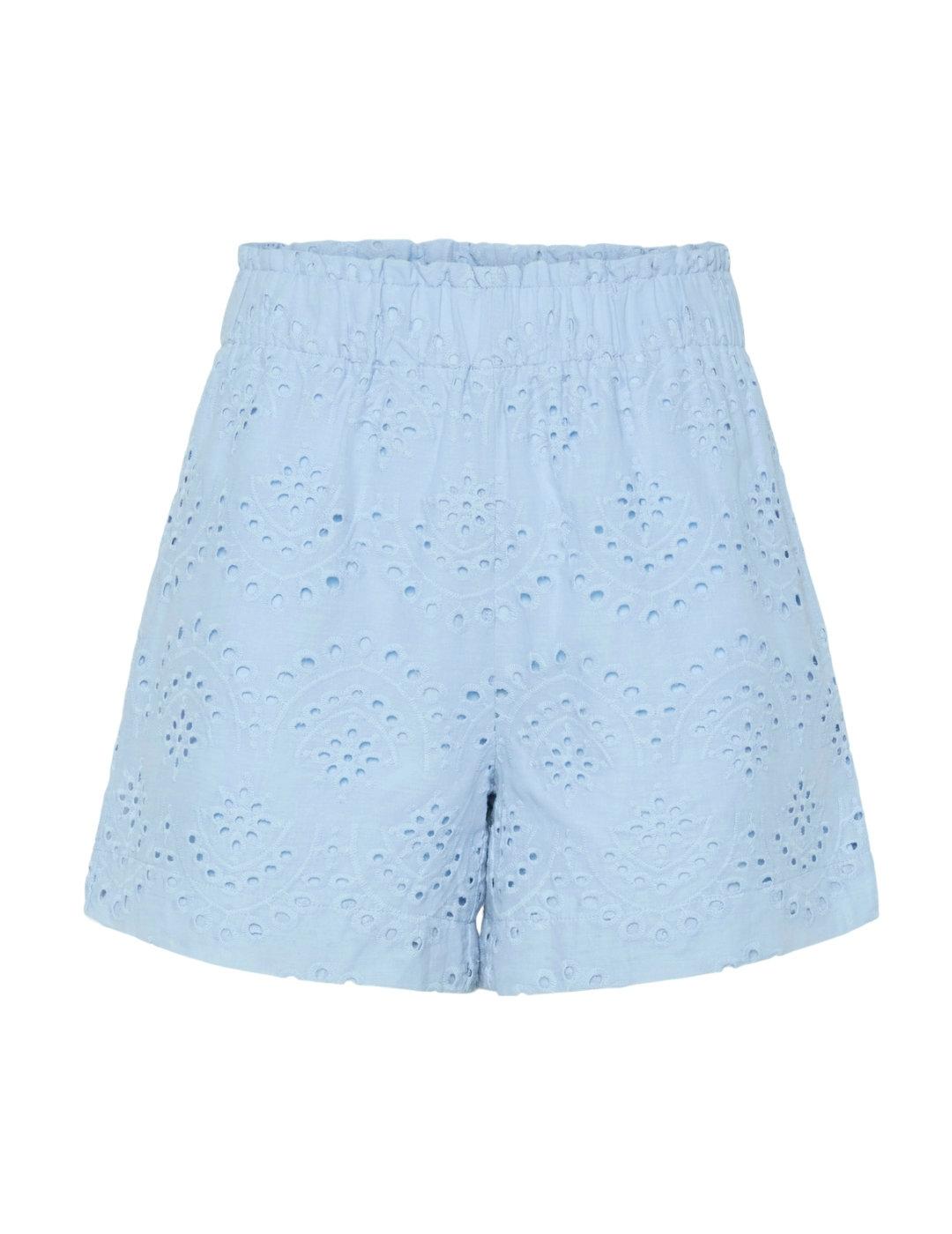 Shorts Pieces Vilde azul troquelado regular para mujer