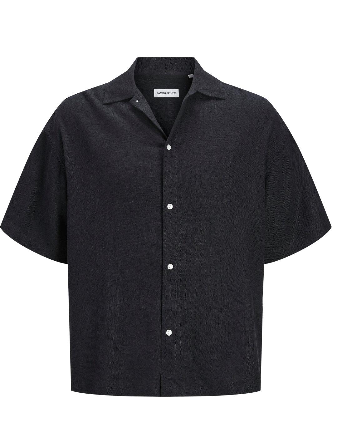 Camisa Jack&Jones Wayne negra manga corta lino para hombre