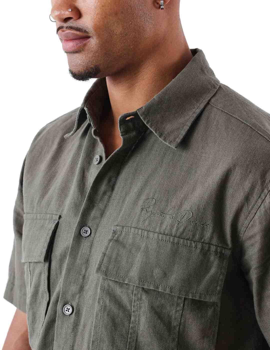 Camisa Project x Paris verde manga corta lino para hombre