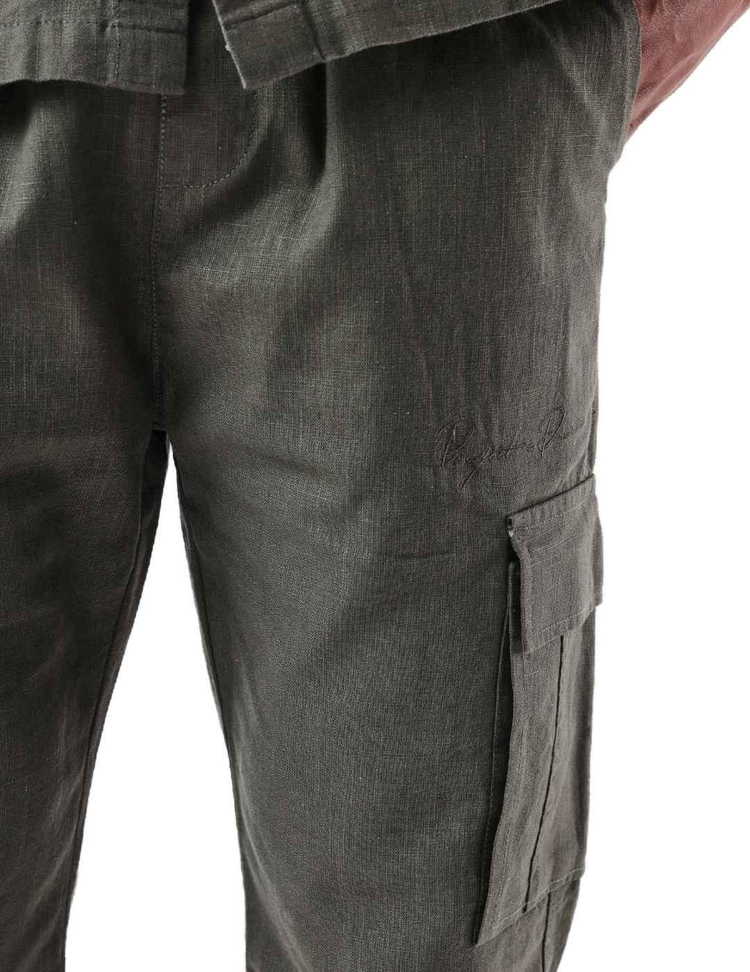 Pantalón Project x Paris cargo verde de lino para hombre