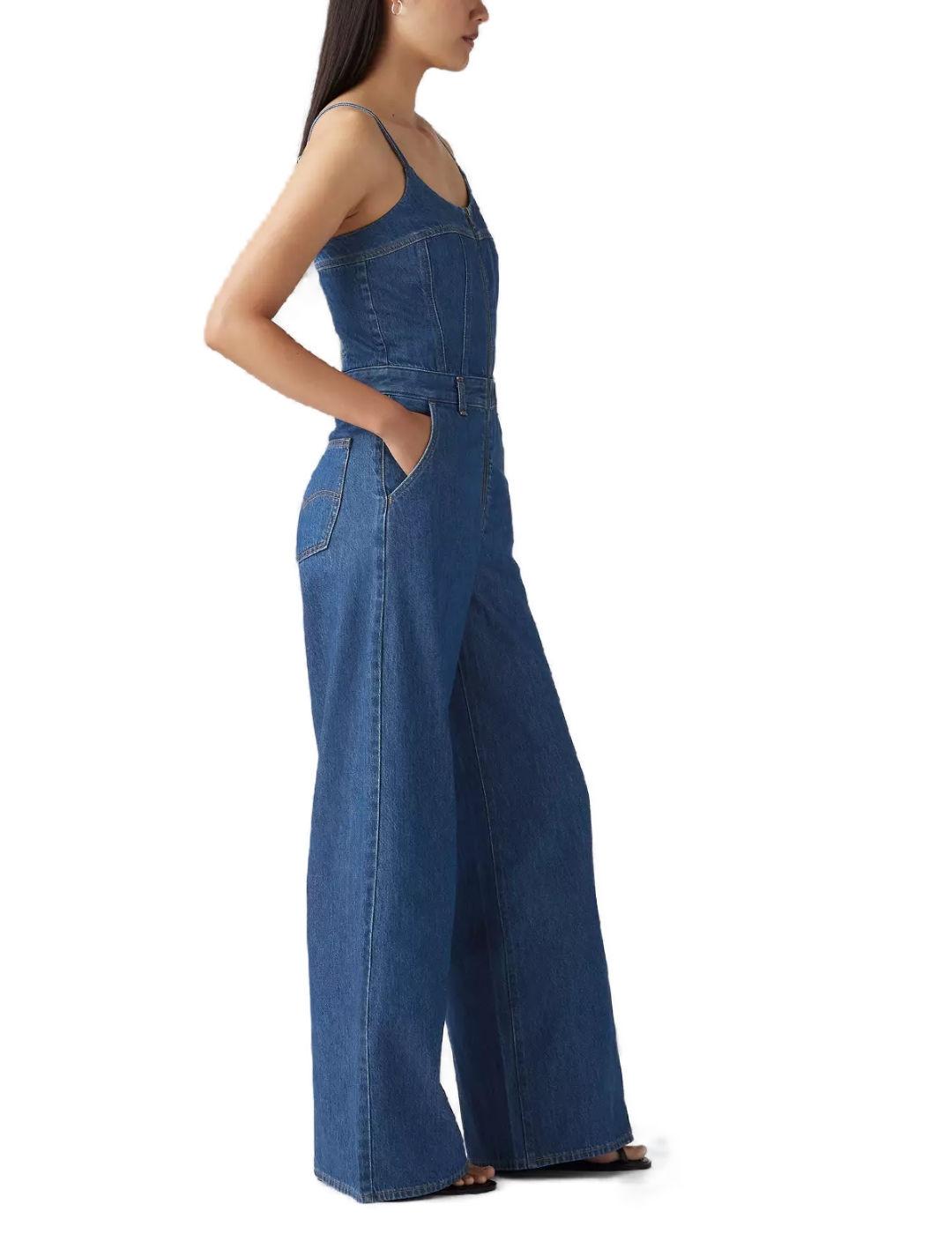 Mono Levi´s vaquero largo azul oscuro wide leg para mujer