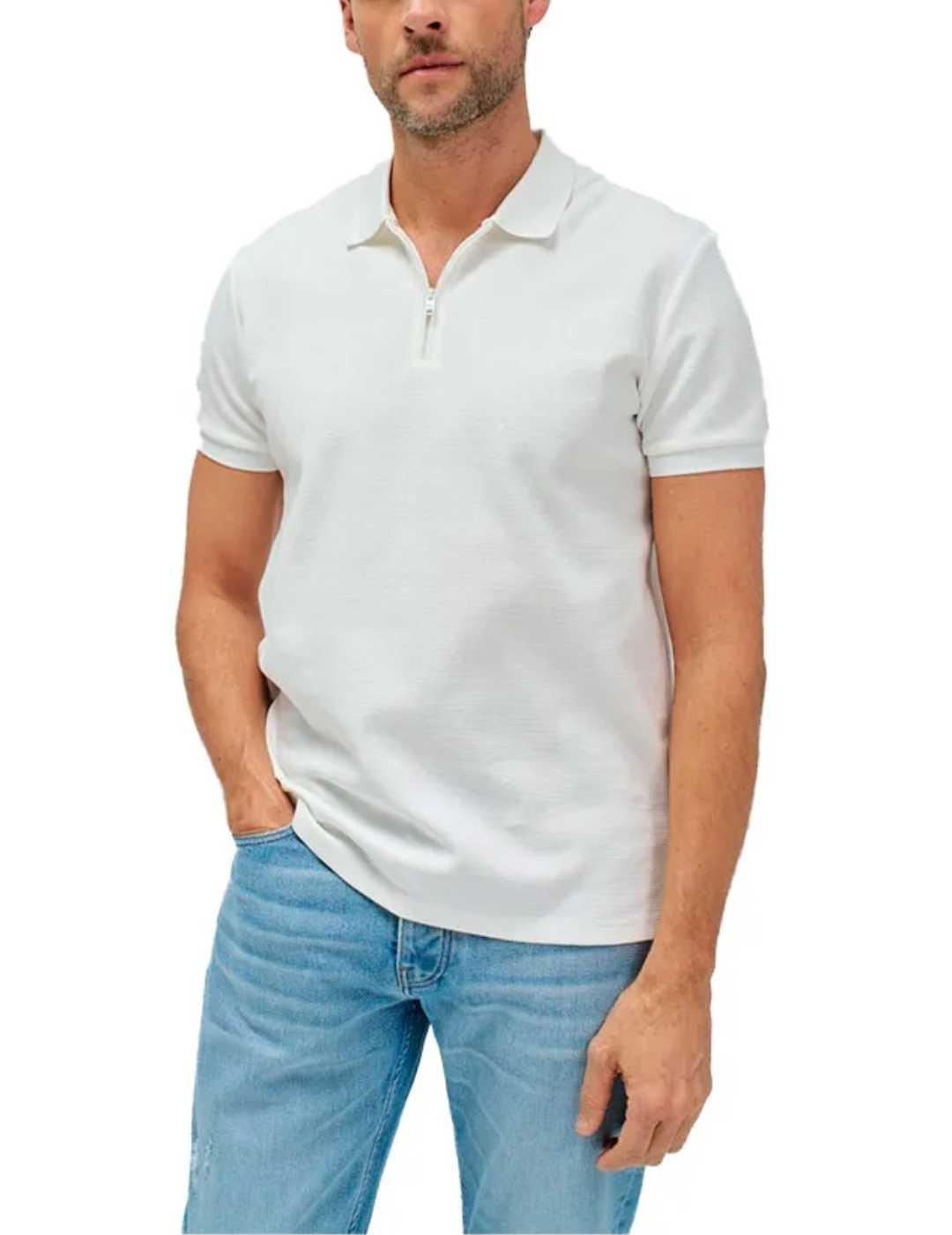 Polo Salsa blanco cremallera manga corta para hombre