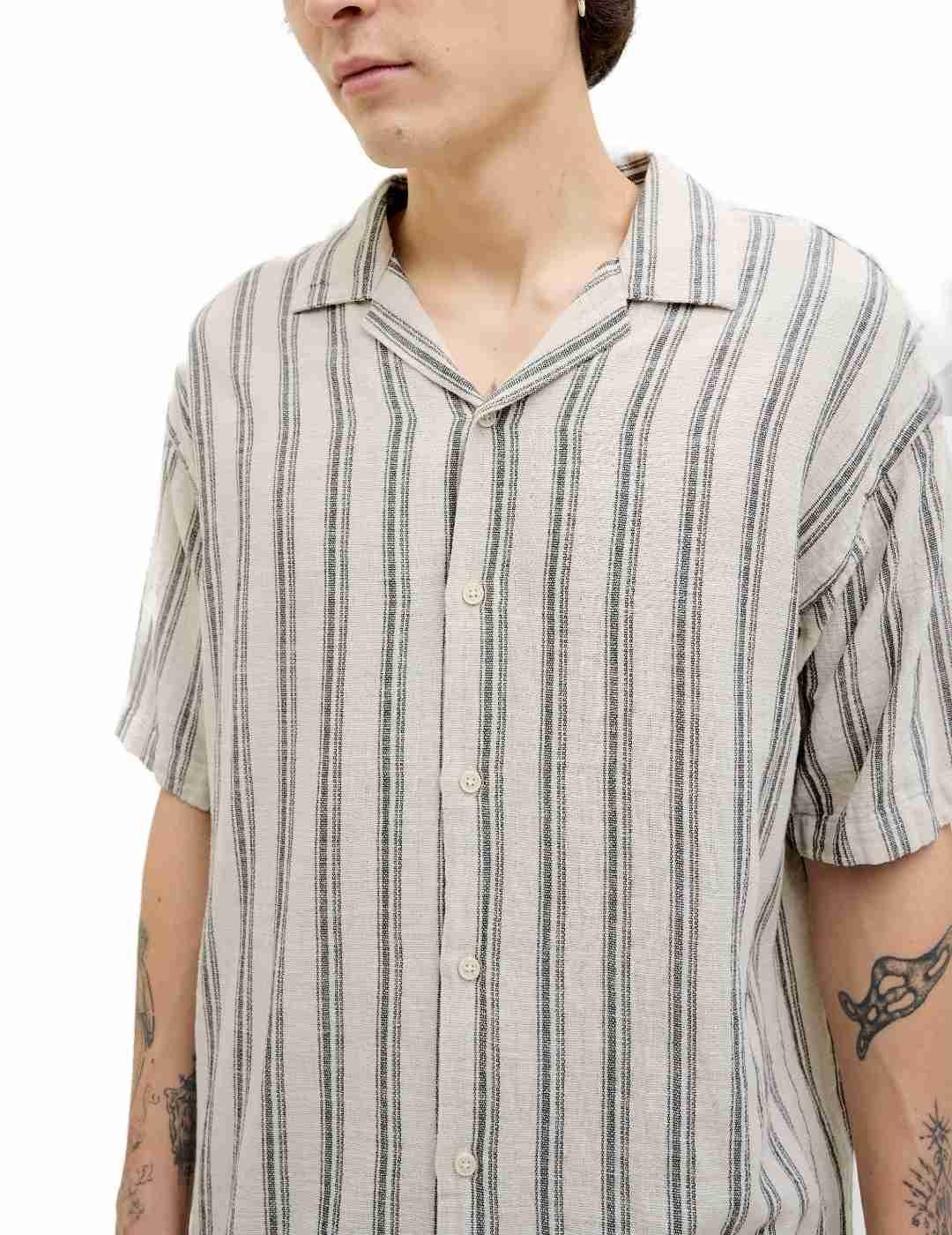 Camisa Jack&Jones Enzo beige rayas manga corta para hombre