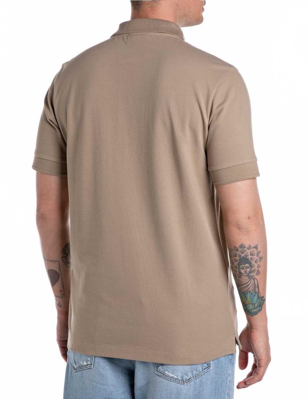 Polo Replay beige y blanco manga corta para hombre