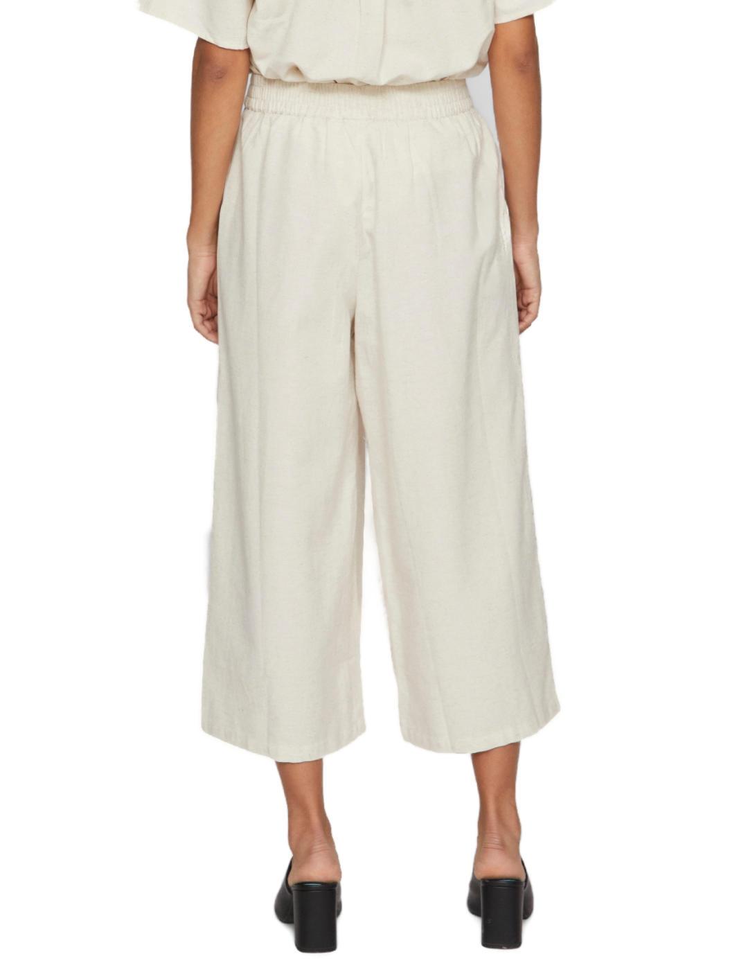 Pantalón Vila Prisilla culotte beige de lino para mujer