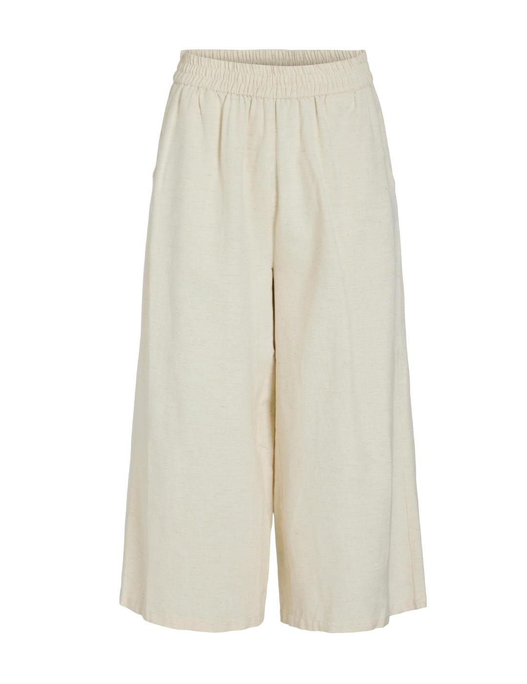 Pantalón Vila Prisilla culotte beige de lino para mujer